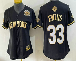 Youth New York Knicks #33 Patrick Ewing Black Gold 2026 Finals Eastern Conference Champions Patch Stitched Baseball Jersey