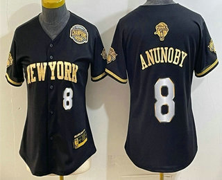 Youth New York Knicks #8 OG Anunoby Black Gold 2026 Finals Eastern Conference Champions Patch Stitched Baseball Jersey