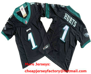 Youth Philadelphia Eagles #1 Jalen Hurts Black 2023 FUSE Vapor Stitched Jersey