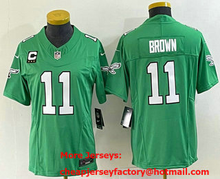 Youth Philadelphia Eagles #11 AJ Brown Green C Patch 2023 FUSE Vapor Limited Throwback Stitched Jersey