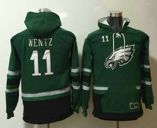 Youth Philadelphia Eagles #11 Carson Wentz NEW Green Pocket Stitched NFL Pullover Hoodie