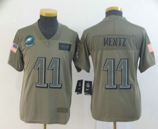 Youth Philadelphia Eagles #11 Carson Wentz NEW Olive 2019 Salute To Service Stitched NFL Nike Limited Jersey