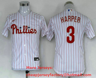 Youth Philadelphia Phillies #3 Bryce Harper White Stitched MLB Cool Base Nike Jersey