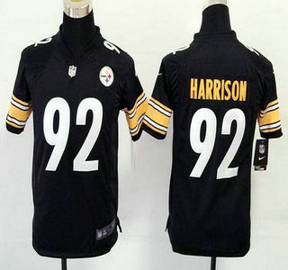 Youth Pittsburgh Steelers #92 James Harrison Black Team Color NFL Nike Game Jersey