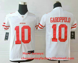 Youth San Francisco 49ers #10 Jimmy Garoppolo White 2017 Vapor Untouchable Stitched NFL Nike Limited Jersey