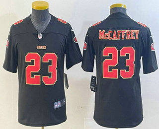 Youth San Francisco 49ers #23 Christian McCaffrey Black Red Fashion Vapor Limited Stitched Jersey