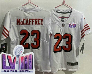 Youth San Francisco 49ers #23 Christian McCaffrey Limited White Throwback LVIII Super Bowl Vapor Jersey