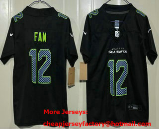 Youth Seattle Seahawks #12 Fan Limited Black Fashion Vapor Jersey