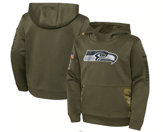 Youth Seattle Seahawks 2022 Olive Salute to Service Therma Performance Pullover Hoodie