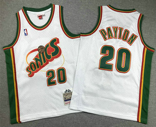 Youth Seattle Supersonics #20 Gary Payton White Hardwood Classics Soul Swingman Throwback Jersey