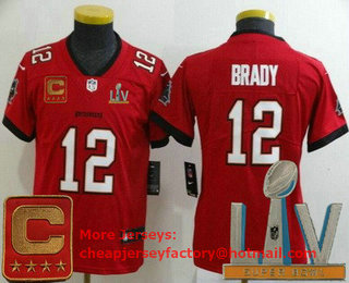 Youth Tampa Bay Buccaneers #12 Tom Brady Limited Red Captain Patch 2021 Super Bowl LV Bound Vapor Untouchable Jersey