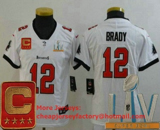 Youth Tampa Bay Buccaneers #12 Tom Brady Limited White Captain Patch 2021 Super Bowl LV Bound Vapor Untouchable Jersey