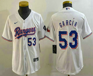 Youth Texas Rangers #53 Adolis Garcia Number White Cool Base Jersey