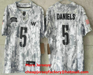 Youth Washington Commanders #5 Jayden Daniels Arctic Camo 2024 FUSE Salute to Service Limited Stitched Jersey